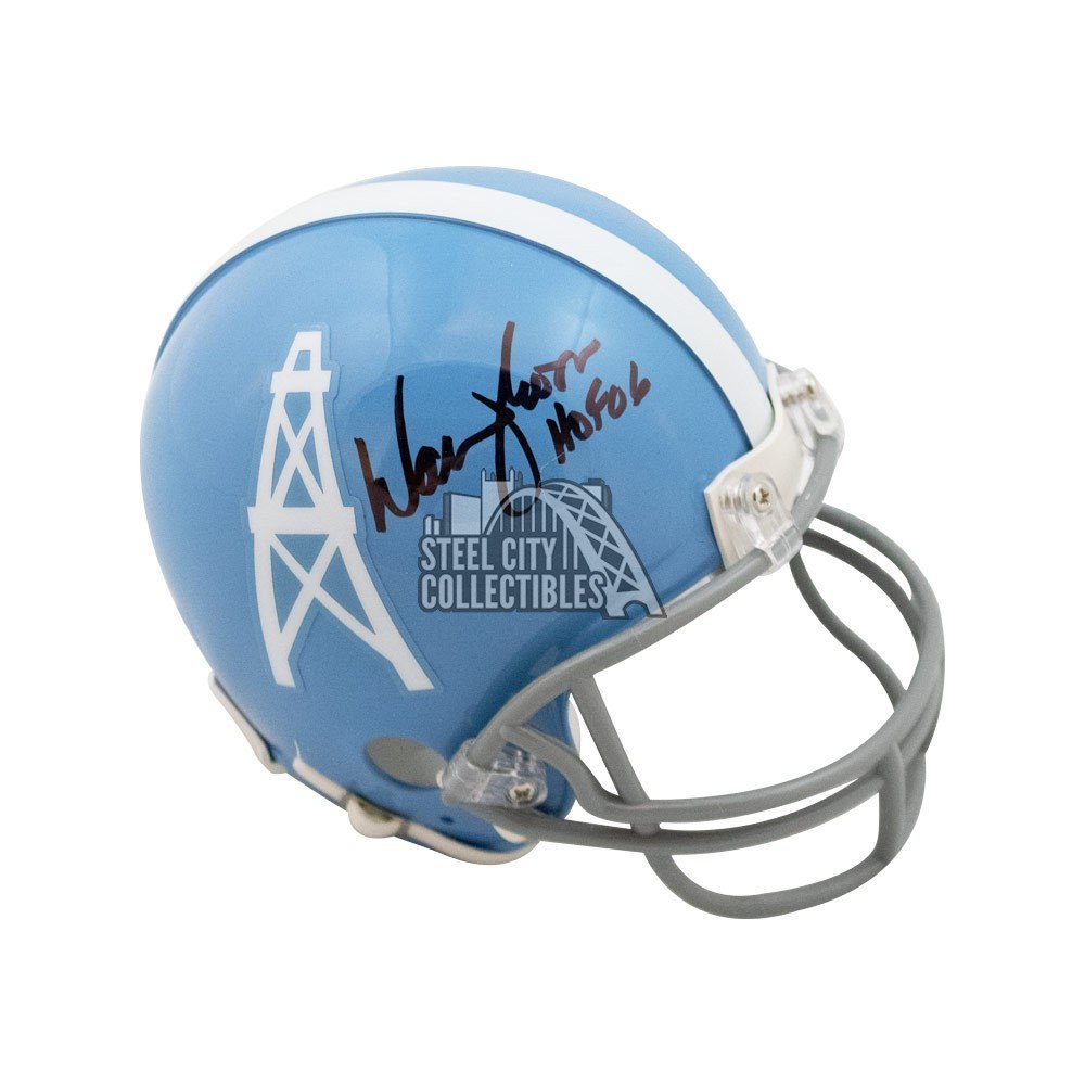 Warren Moon & Earl Campbell Signed Oilers Throwback Mini Helmet Inscribed  HOF 06 & HOF 91 (Beckett)