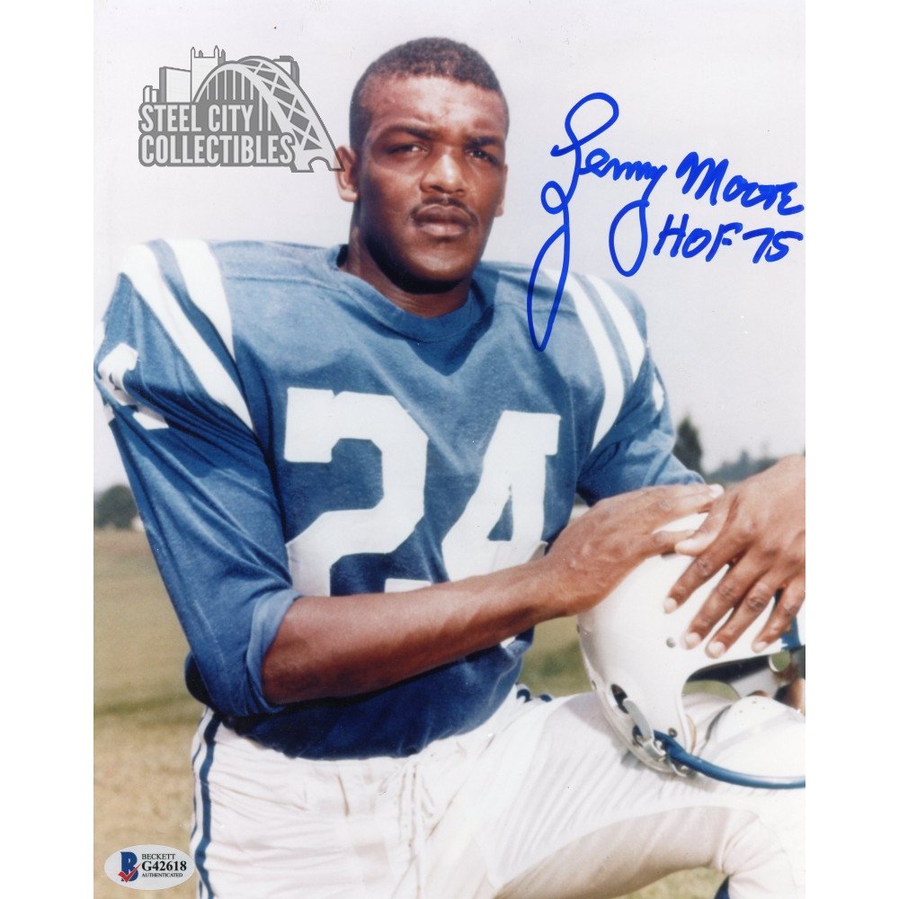 Lenny Moore HOF 75 Autographed Baltimore Colts 8x10 Photo (Color) - BAS COA