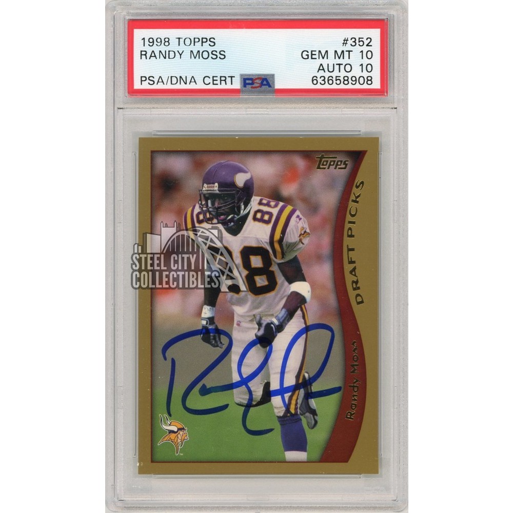 Randy Moss 1998 Topps Autograph Rookie Card RC #352 PSA 10 PSA/DNA 10 ...