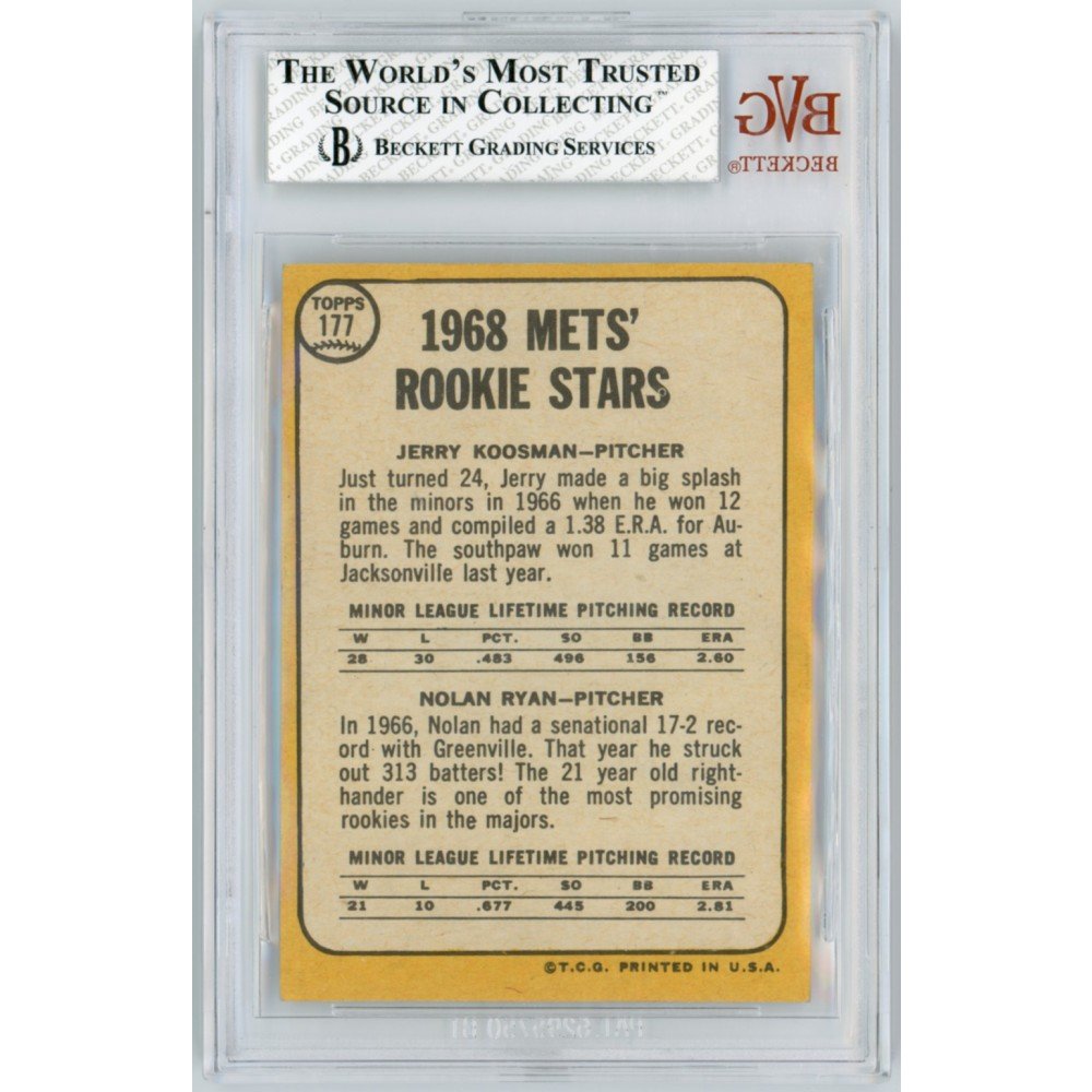 Nolan Ryan Jerry Koosman 1968 Topps Baseball Rookie Card #177 - BVG Graded  Near Mint 7