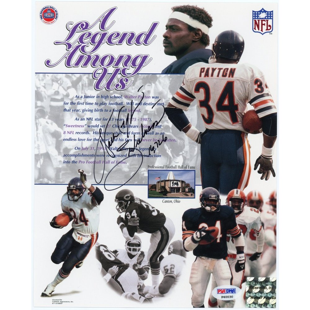 Walter Payton Sweetness Autographed Chicago Bears 8x10 Photo