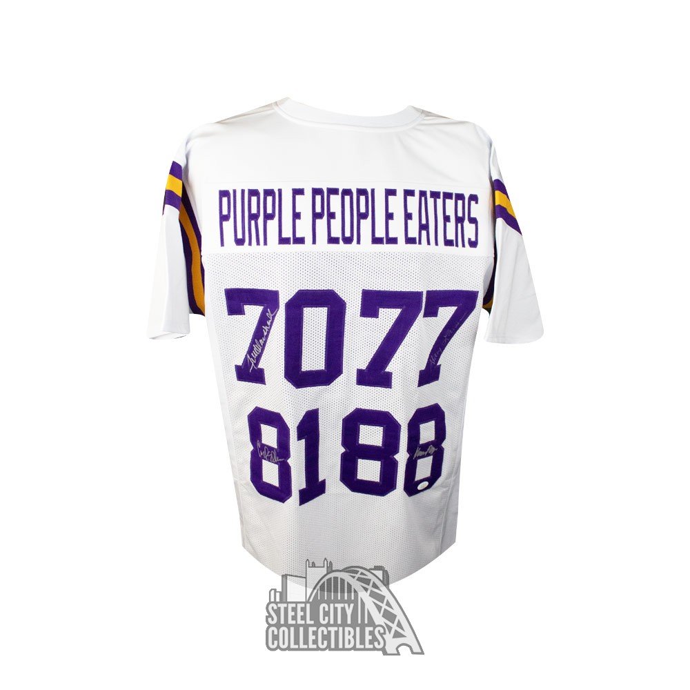 Vikings Purple People Eaters Jersey Signed by Page, Eller, Marshall, &  Larsen