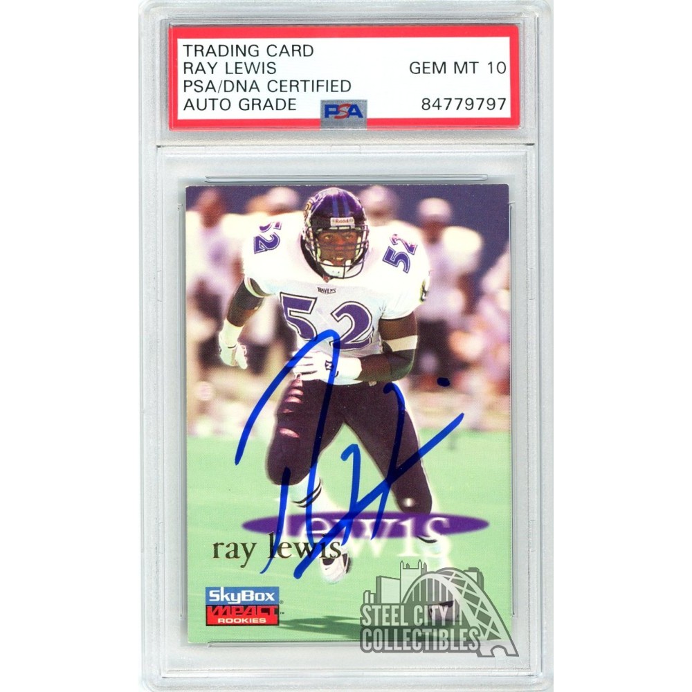 Ray Lewis 1996 Skybox Impact Autograph Rookie Card #6 PSA/DNA 10