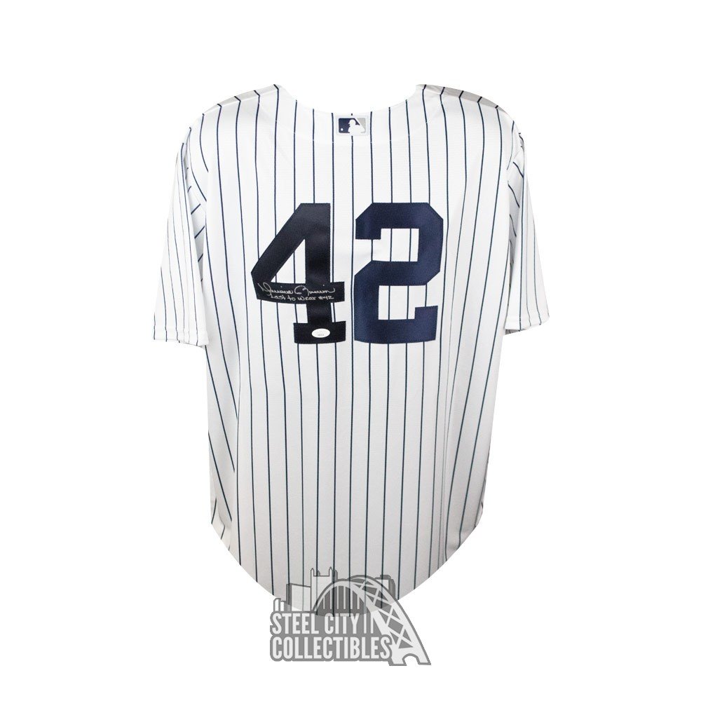 Mariano Rivera New York Yankees Autographed White Majestic Authentic Jersey  with Last to Wear 42 Inscription