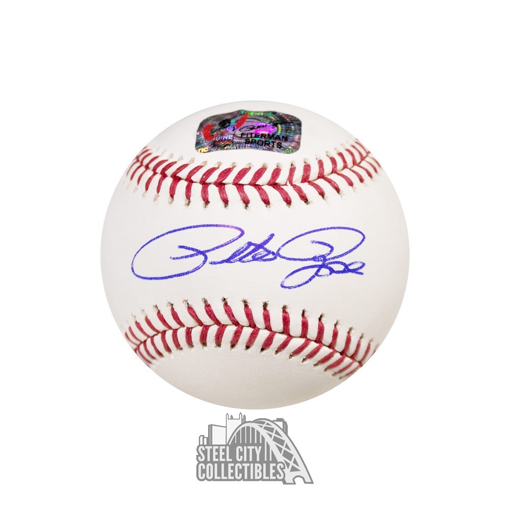 Pete Rose Stats Autographed Black Official MLB Baseball - BAS COA