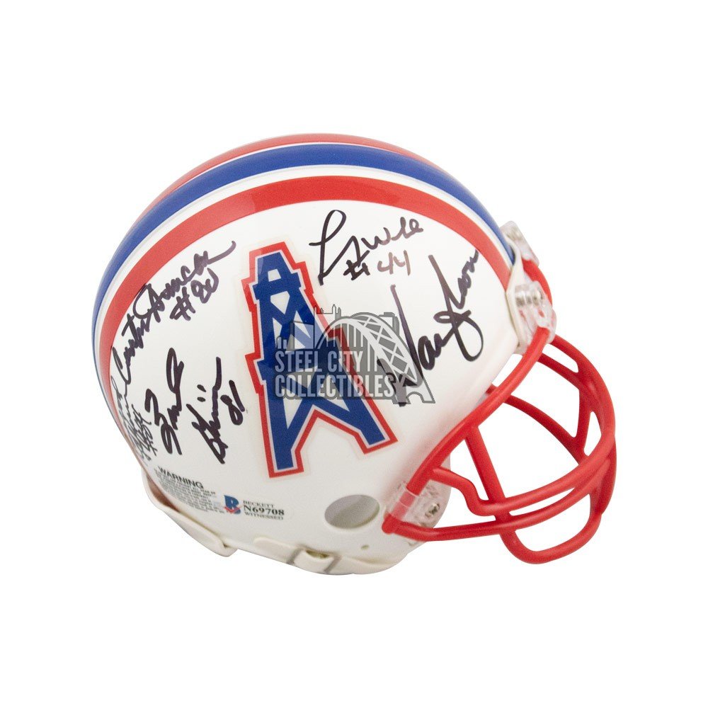 Run N Shoot Autographed Houston Oilers Mini Football Helmet - BAS (Blue Ink)