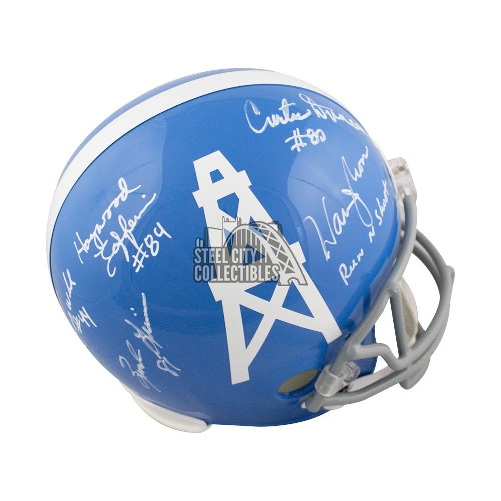 Run N Shoot Autographed Houston Oilers Blue Full-Size Football Helmet - BAS  COA