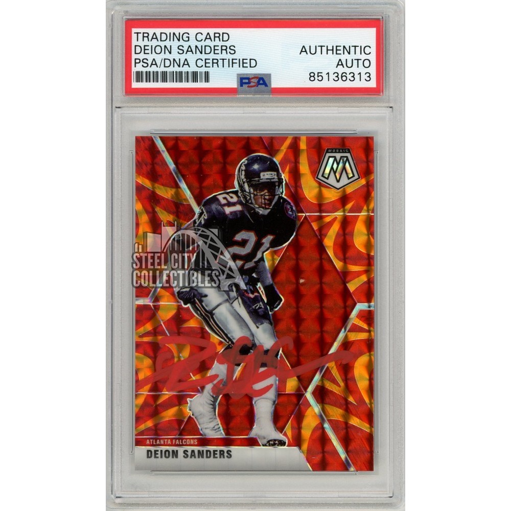 Deion Sanders 2020 Panini Mosaic Reactive Orange Autograph Card #18 Psa 