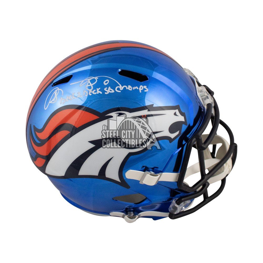 Shannon Sharpe Back to Back SB Champs Autographed Broncos Chrome F/S Helmet  BAS