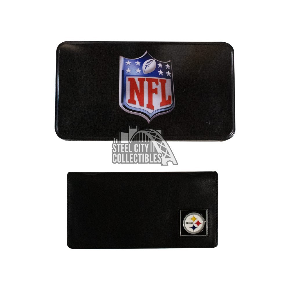 Pittsburgh Steelers Leather Checkbook Cover w/ NFL Tin