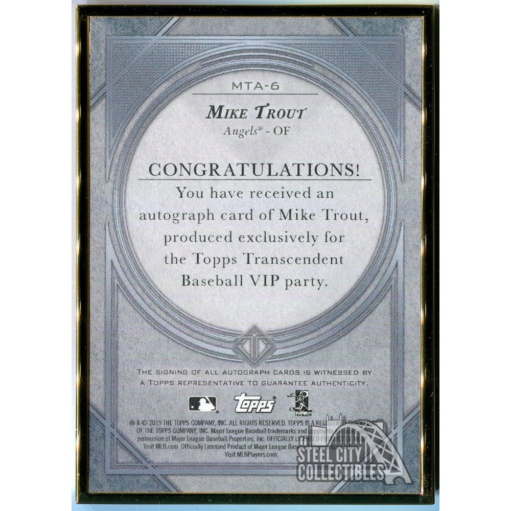 Mike Trout 2019 Topps Transcendent VIP Party Autographed Card 10/15 (MTA-6)