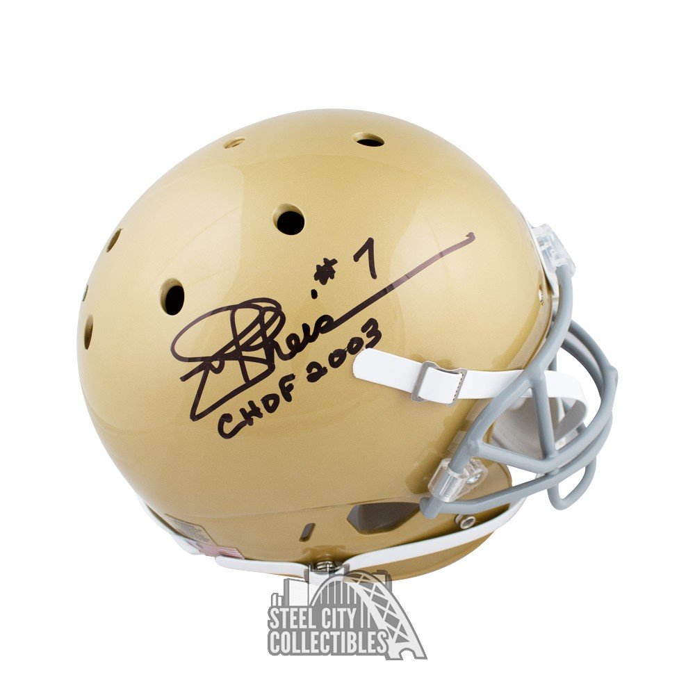 Joe Theismann Notre Dame Fighting Irish Autographed Schutt Chrome Authentic  Helmet with Play Like A Champion Today! Inscription