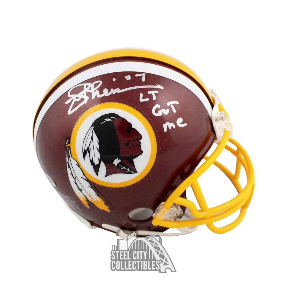 Joe Theismann LT Got Me Autographed Redskins Mini Football Helmet - Leaf  COA