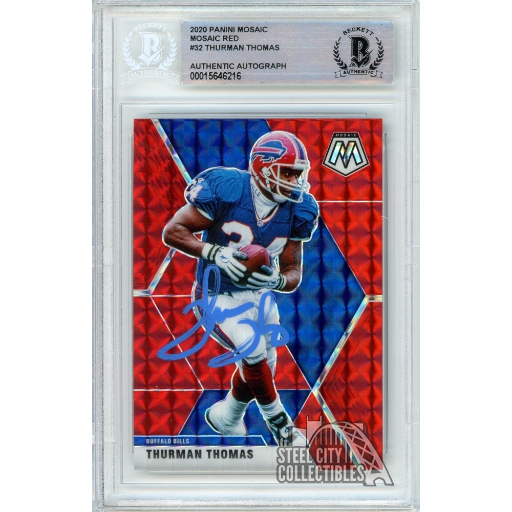 Thurman Thomas 2020 Panini Mosaic Red Autograph Card #32 BAS (Light ...