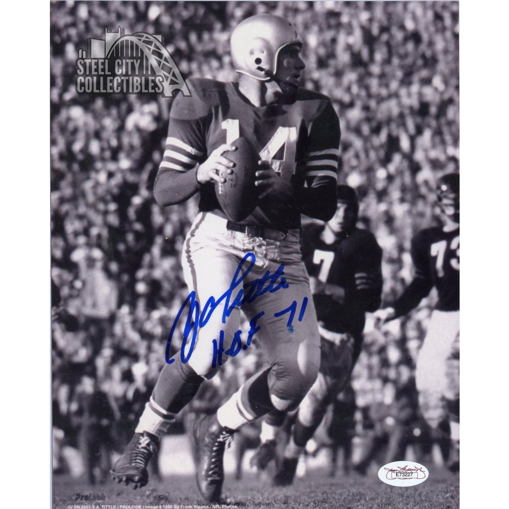 YA Tittle HOF 71 Autographed Baltimore Colts 8x10 Photo - Leaf COA