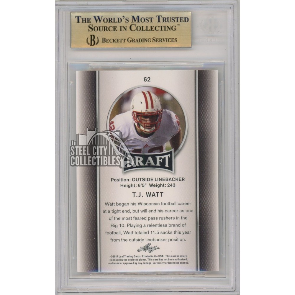 TJ Watt 2017 Leaf Draft #62 Rookie Card BGS 10 Pristine Black Label