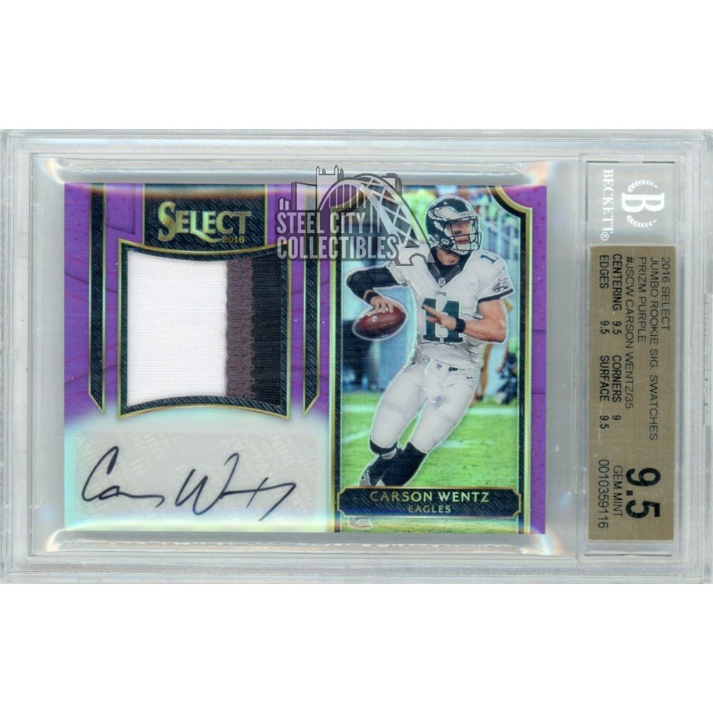 Carson Wentz 2016 Panini Select Football Purple Rookie Patch Autograph  20/35 BGS 9.5