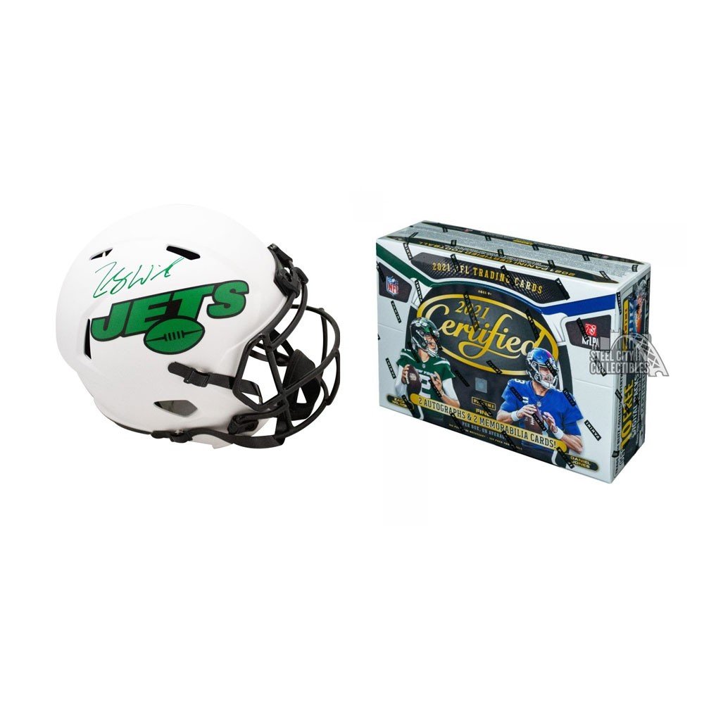 Zach Wilson Autographed Jets Lunar Eclipse Replica Full-Size Football Helmet  - BAS COA