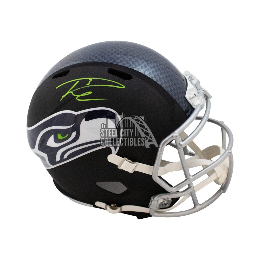 Russell Wilson Autographed Seahawks Flat Black Replica Full-Size Football  Helmet - BAS COA