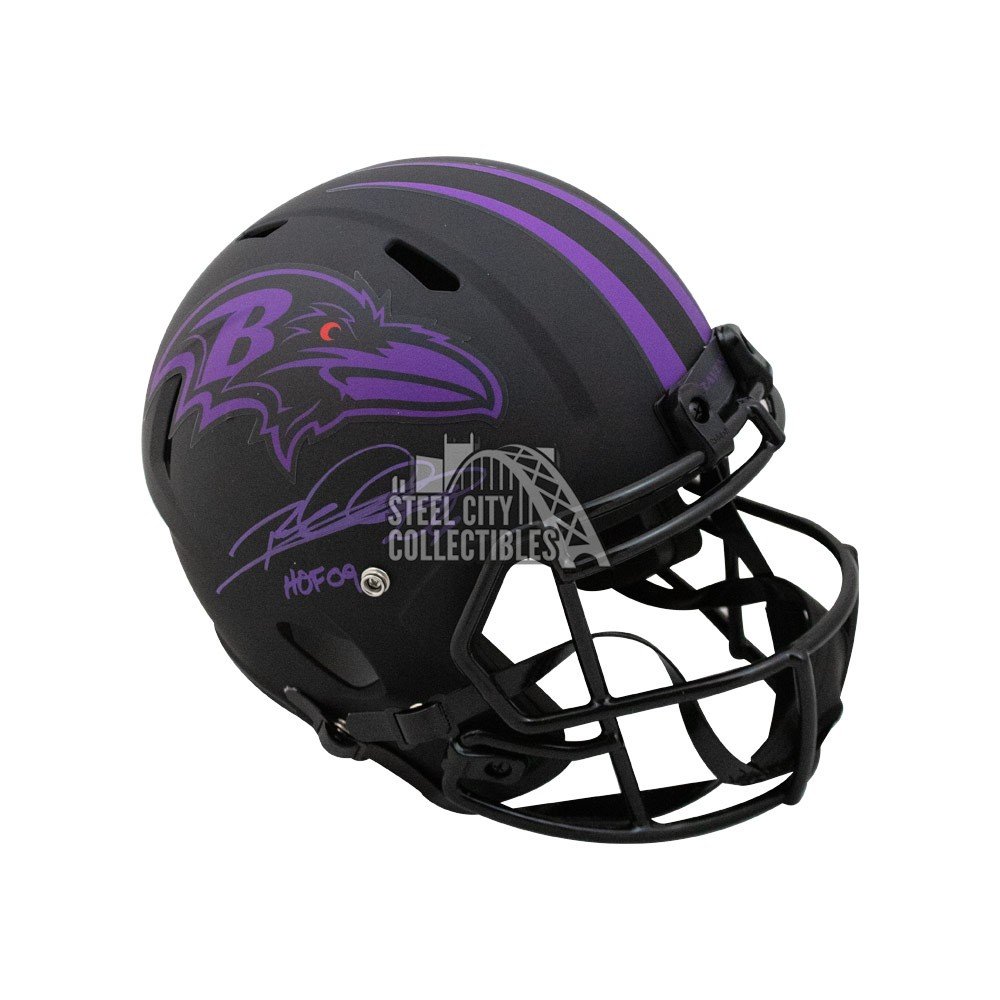 Ray Lewis, Ed Reed & Terrell Suggs Signed Ravens Full-Size Authentic  On-Field SpeedFlex Helmet (Beckett COA)