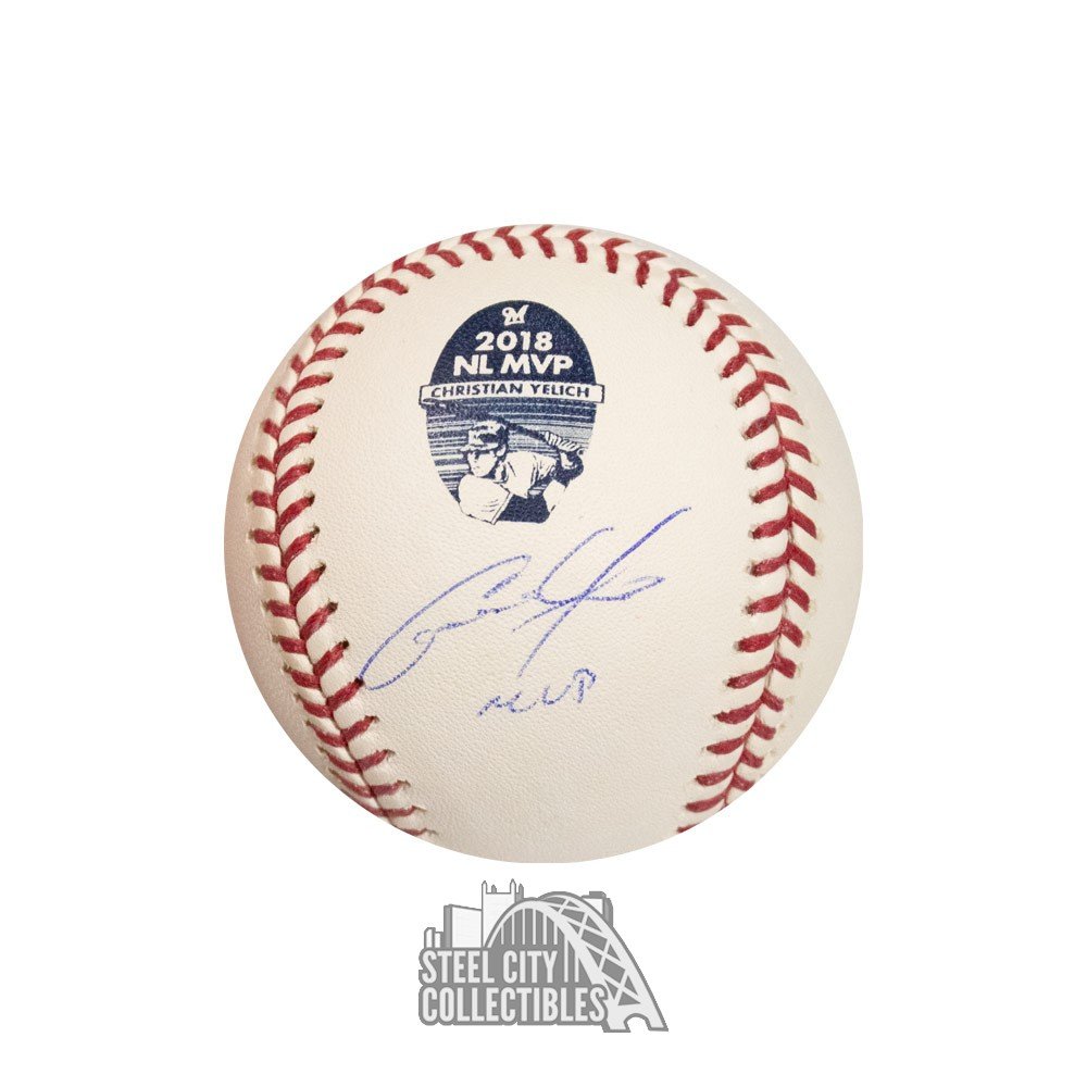 Christian Yelich Autographed Milwaukee Majestic Pinstripe Baseball