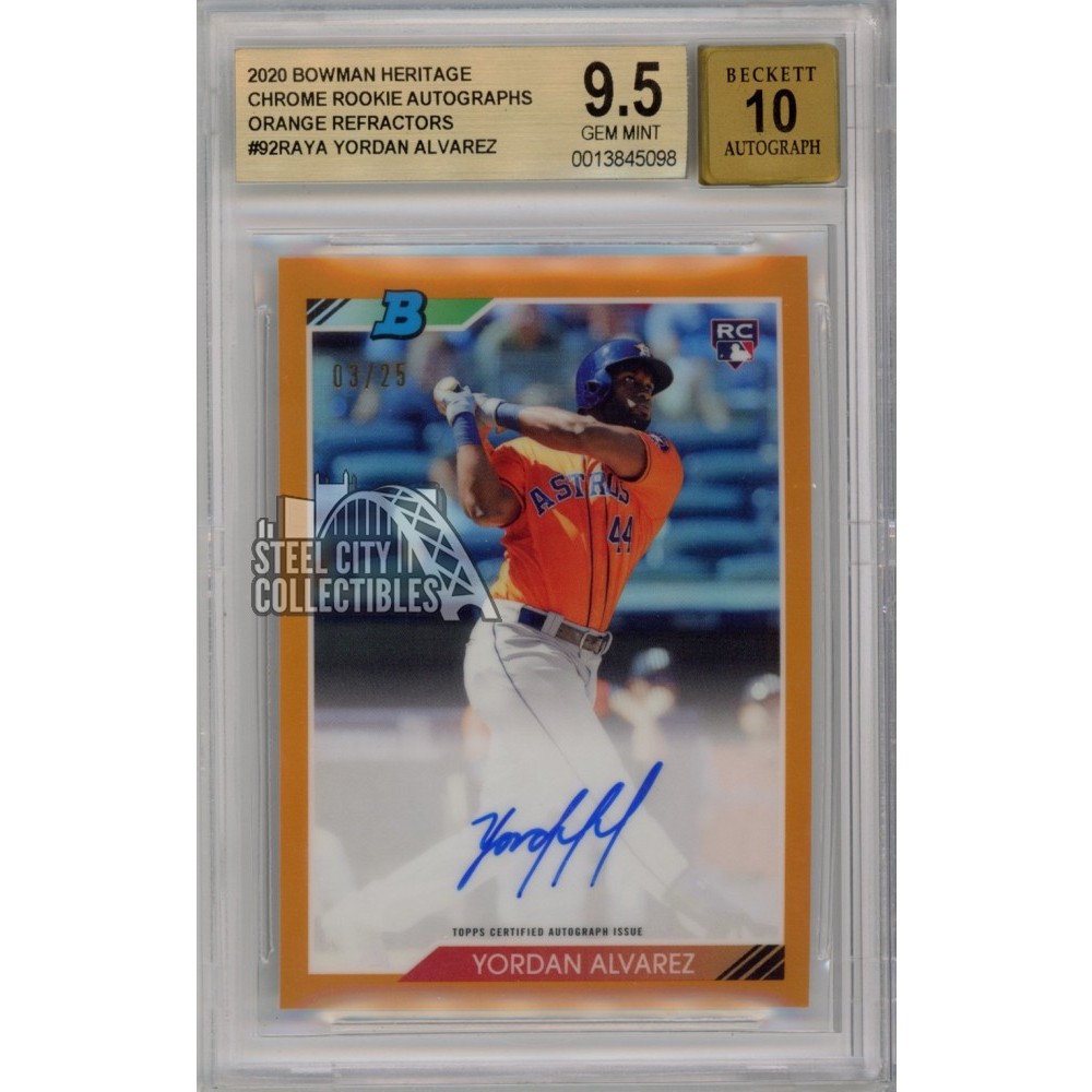 Yordan Alvarez 2020 Bowman Heritage Chrome Orange Autograph Rookie Card  03/25 BGS 9.5