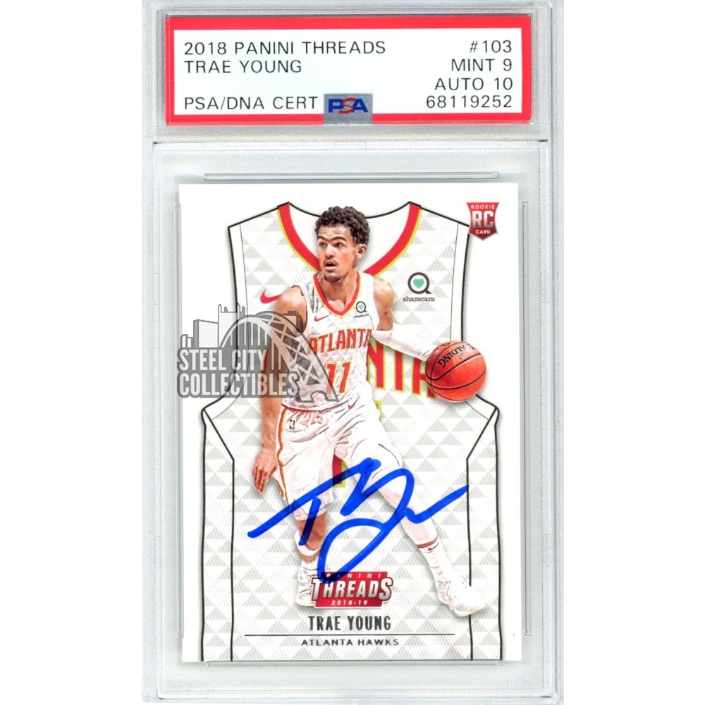 Trae Young 2018-19 Panini Threads Autograph Rookie Card #103 PSA 9 PSA/DNA  10