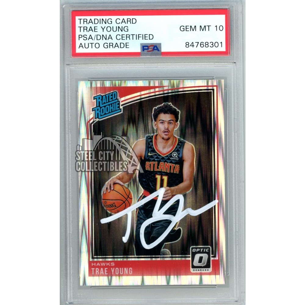 Trae Young 2018-19 Panini Donruss Optic Rated Rookie Shock Autograph RC  Card #198 PSA/DNA 10 (White)