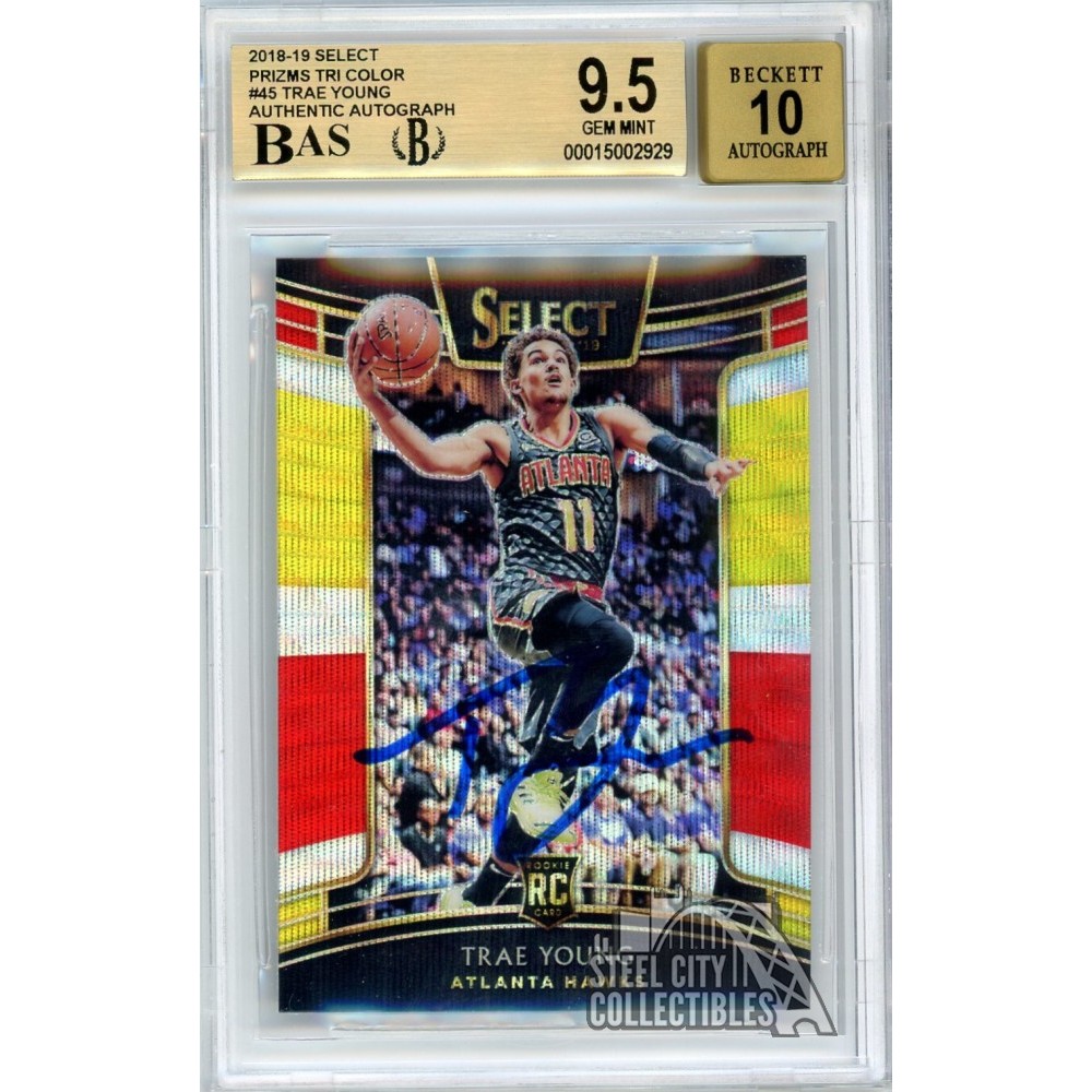 Trae Young 2018-19 Panini Select Tri Color Autograph Rookie Card #45 BGS  9.5 BAS 10