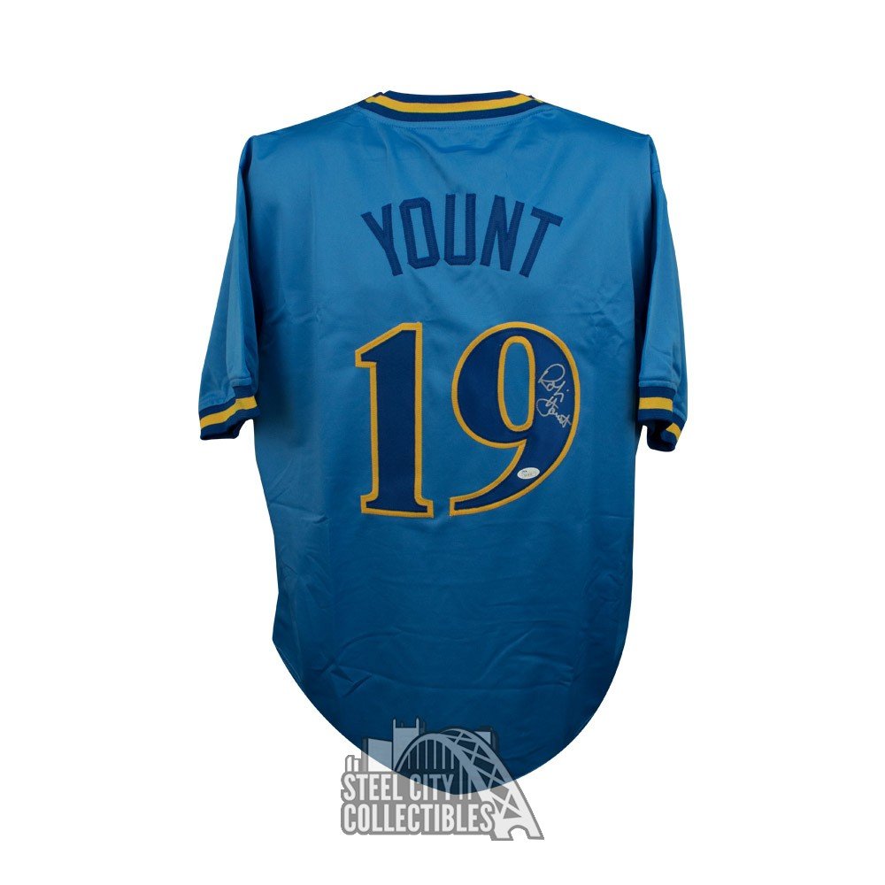 Robin Yount Autographed Brewers Block Numbers Blue Baseball Jersey - JSA  COA