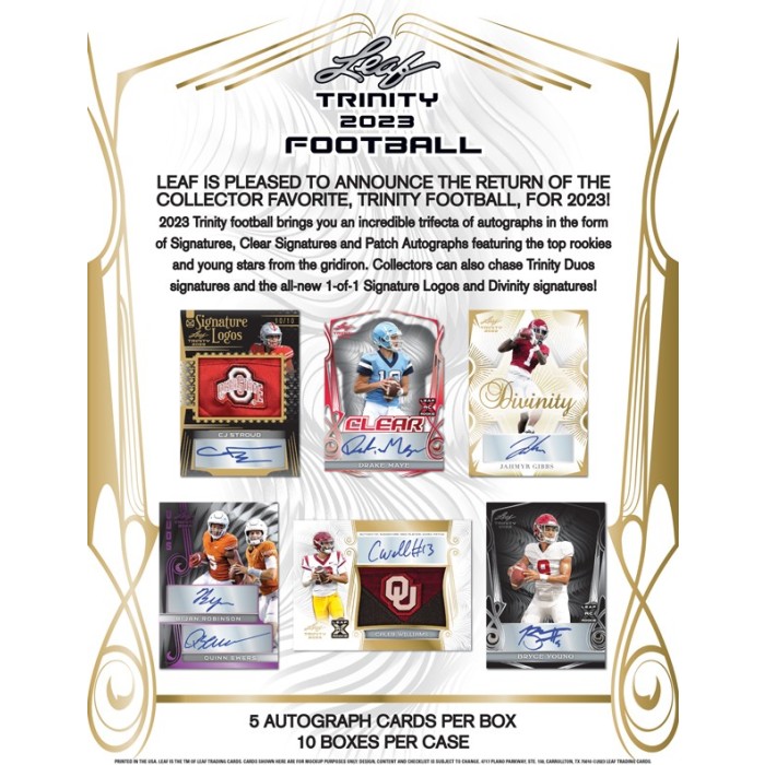 2022 Leaf Autographed Football Jersey 10 Box Case - Sports-card-zone