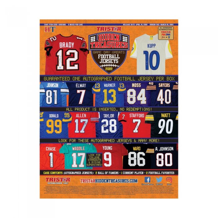 2020 TRISTAR HIDDEN TREASURES GAME DAY GREATS AUTOGRAPHED FOOTBALL JERSEYS