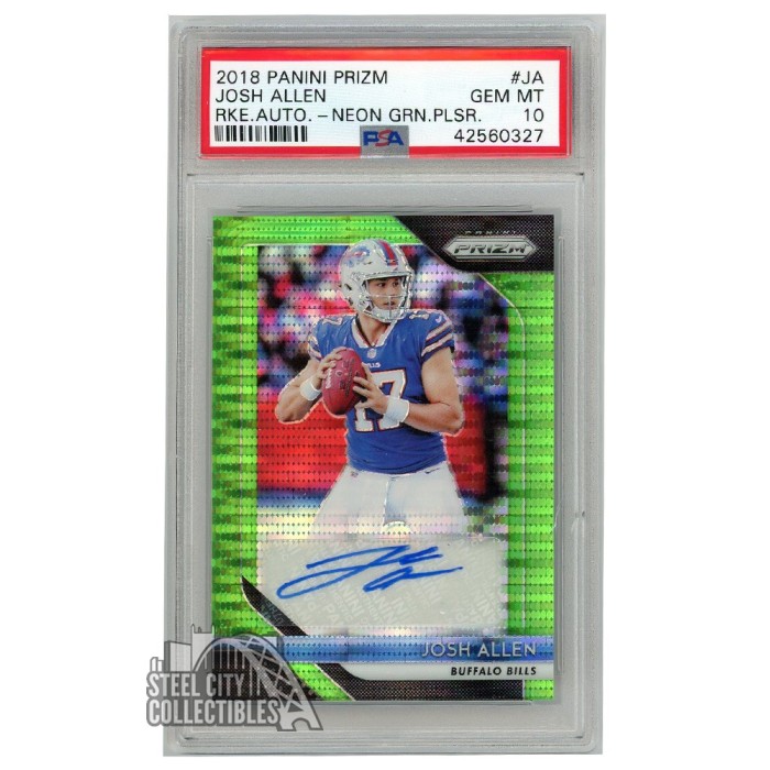 2018 Panini Prizm #5 Josh Allen Rookie Prizms Neon Green Pulsar Auto PSA 9  (MINT)