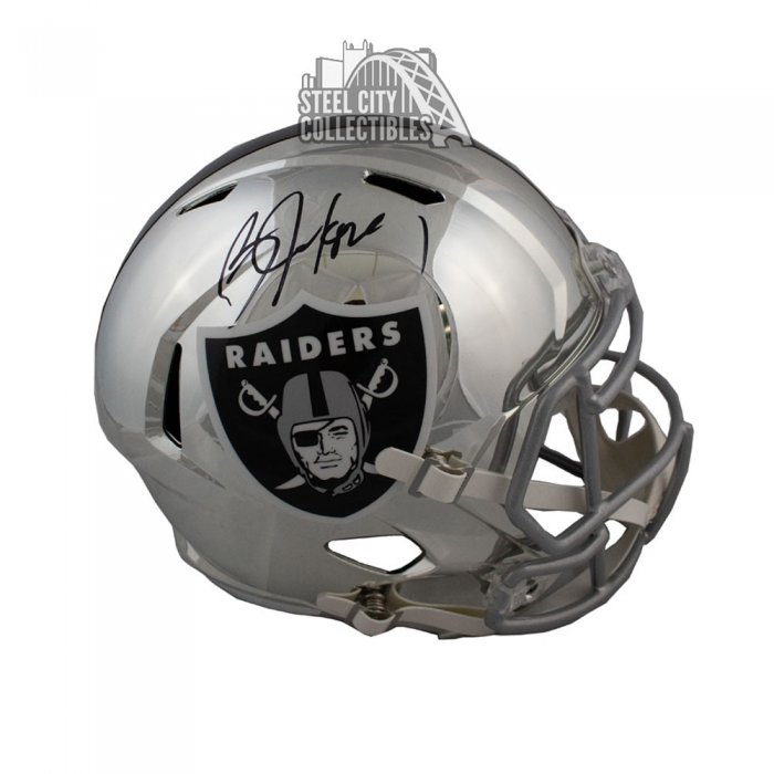 Bo Jackson Autographed Oakland Raiders Chrome Full-Size Football Helmet  Black Ink- BAS COA