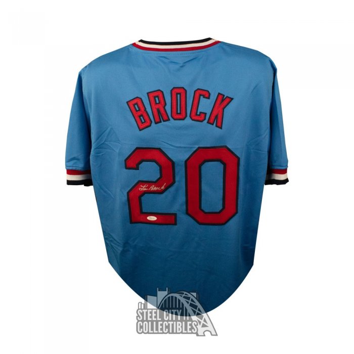 Lou Brock Autographed Pro Style Baseball Jersey Blue (JSA)