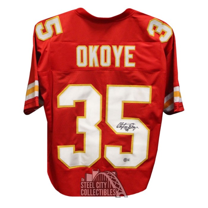 Christian Okoye Autographed Kansas City Custom Red Football Jersey - BAS