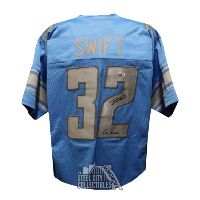 D'ANDRE SWIFT DETROIT LIONS,GEORGIA SIGNATURE DEBUT BLUE JSA/COA SIGNED  JERSEY