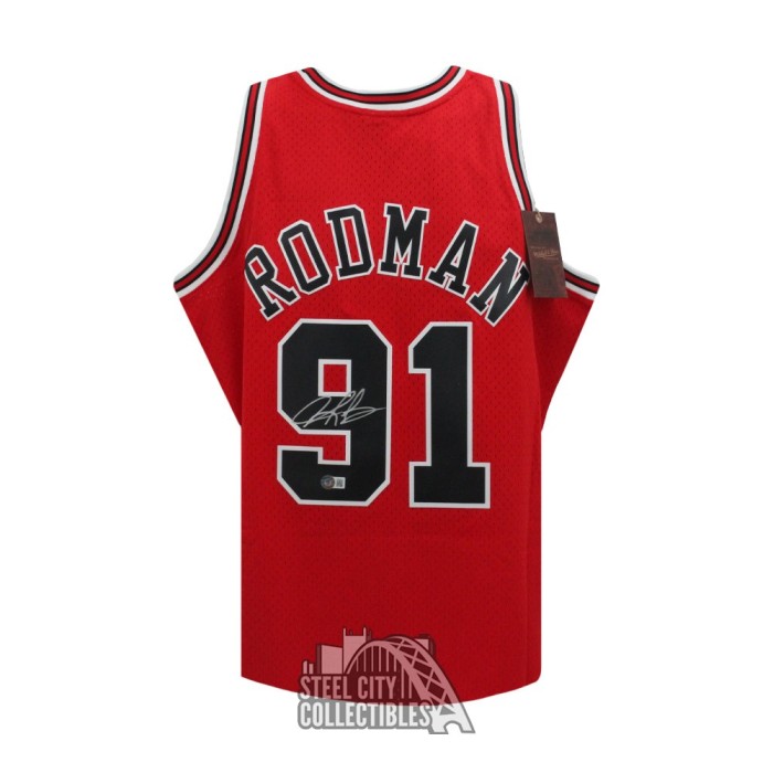 Dennis Rodman Autographed Chicago Red Mitchell & Ness Basketball Jersey -  BAS (L)