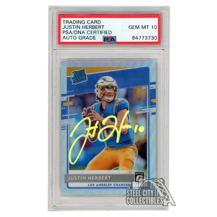 Justin Herbert 2020 Panini Select Premier Level Silver Autograph Rookie  Card #144 PSA/DNA 10 (Yellow)