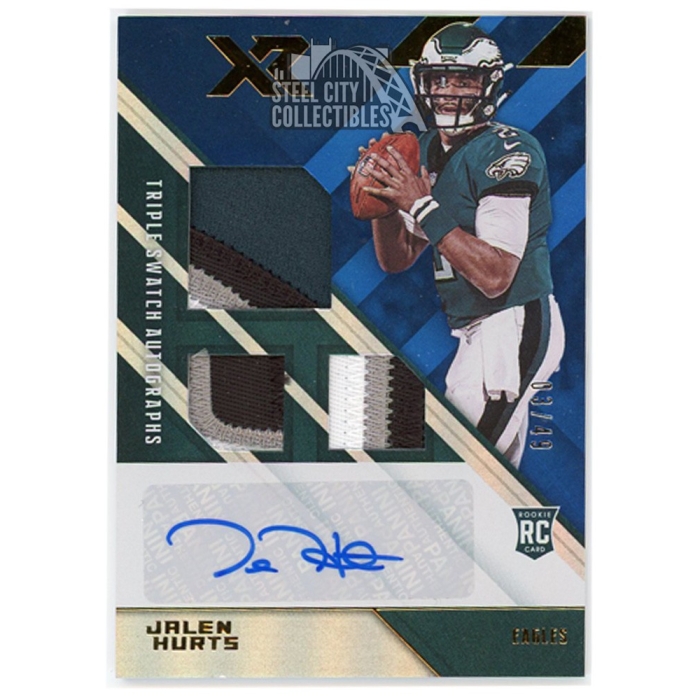 Jalen Hurts 2020 Panini Plates & Patches Rookie Patch Autograph Card  #RPA-JU Blue 21/50