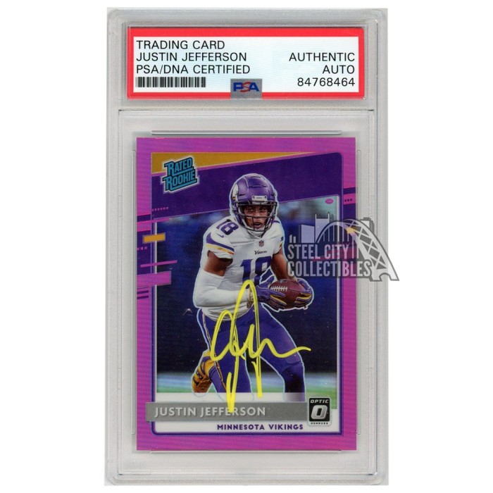 Justin Jefferson 2020 Panini Donruss Rated Rookie Press Proof Yellow  Autograph Card #313 PSA/DNA 10