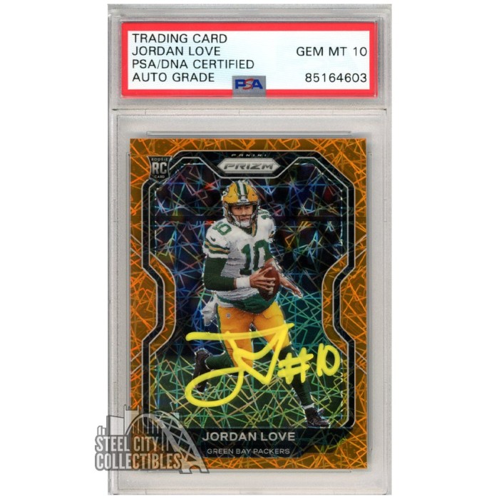 Jordan Love 2020 Panini Prizm Orange Lazer Autograph Rookie Card #363  PSA/DNA 10 (Yellow)