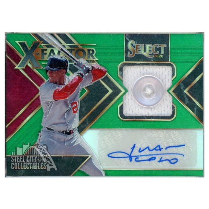 Juan Soto 2020 Panini Select X Factor Green Autograph Button Card XF