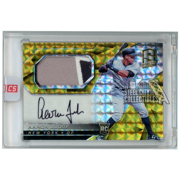 Aaron Judge 2017 Panini Spectra Rookie Jersey Autographs Pink #7 RC #49/49  (PSA 7, Autograph Graded PSA 10)