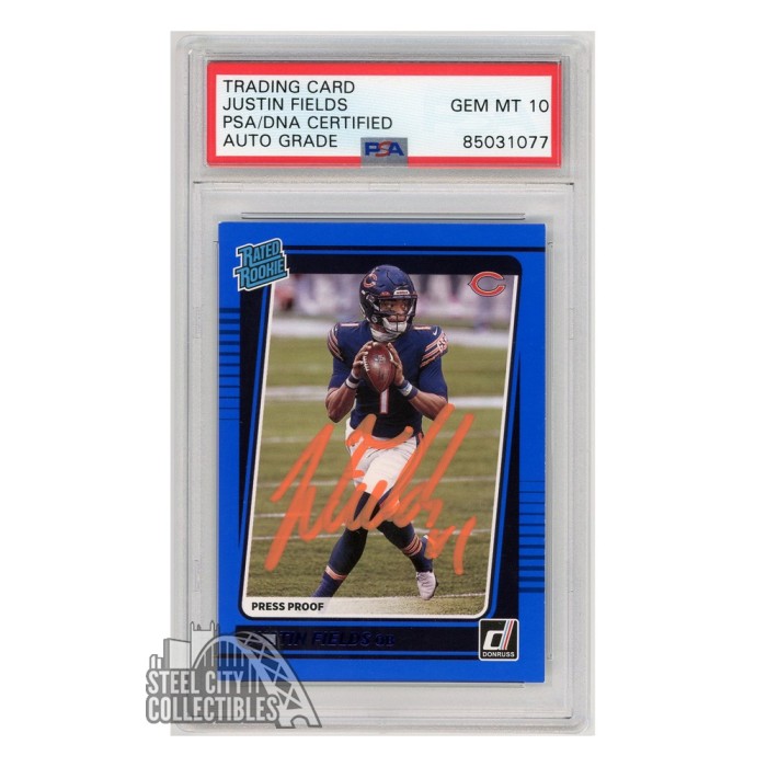 Justin Fields 2021 Panini Donruss Blue Press Proof Autograph Rookie Card  #253 PSA/DNA 10 (Orange)