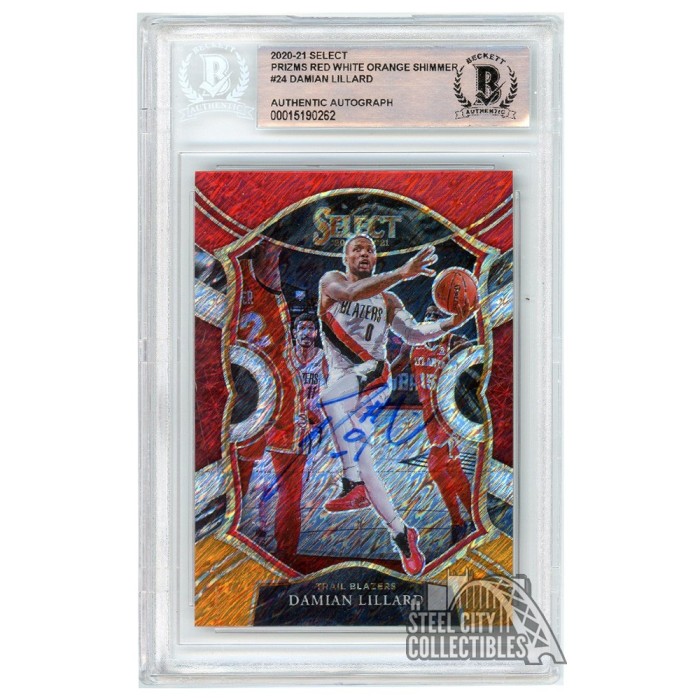 Damian Lillard 2020-21 Panini Select Red White Orange Shimmer Autograph ...