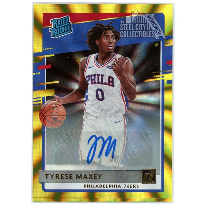 Tyrese Maxey 2020-21 Panini Donruss Gold Laser Rated Rookie Autograph ...