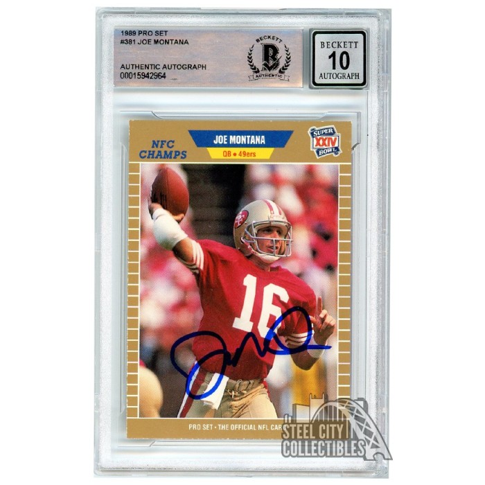 Joe Montana 1989 Pro Set Autograph Card #381 PSA/DNA 10