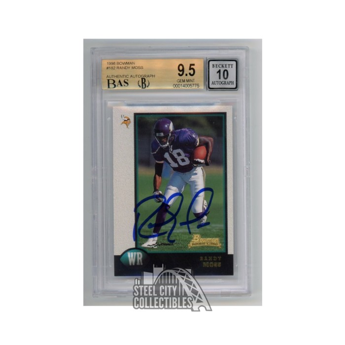 Randy Moss 1998 Bowman Rookie Autograph Card #182 BGS 9.5 BAS 10 ...