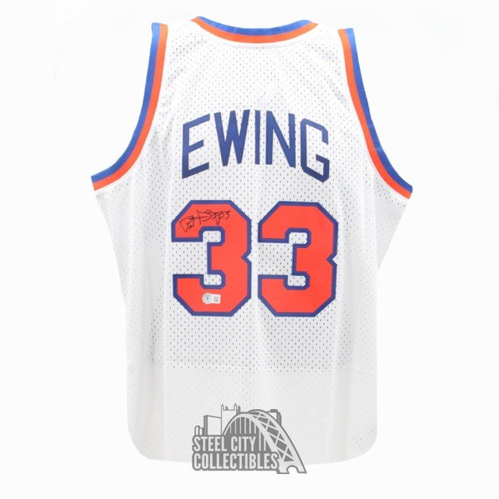Patrick Ewing Autographed New York Mitchell & Ness Blue Basketball Jersey (Large) - BAS